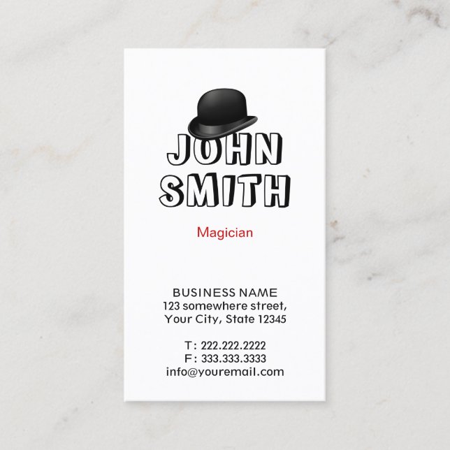 Cute Typography Magic Hat Professional Magician Business Card (Front)