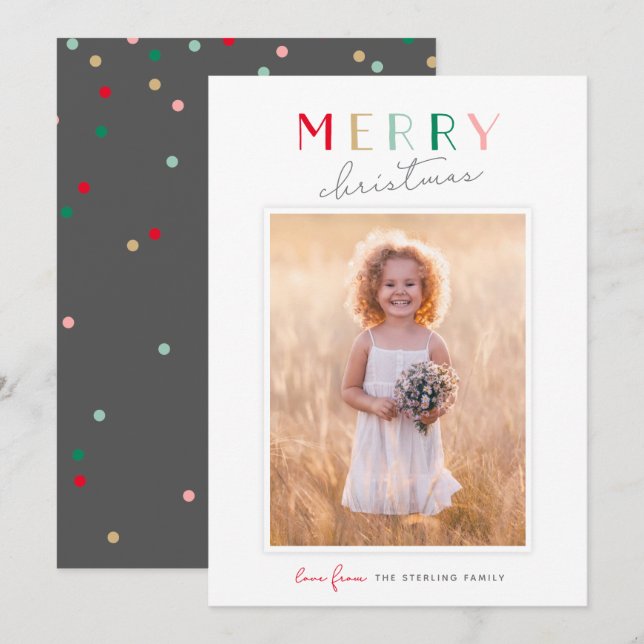 Cute Typography Merry Christmas Red & Green Photo Holiday Card (Front/Back)