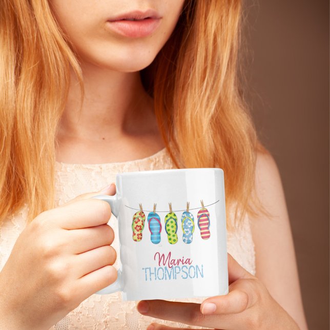 Cute Typography Summer Personalised Coffee Mug (Custom flip flops whimsical personalized coffee mug.)