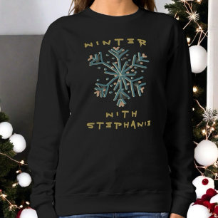 Cute typography winter snowflake gold teal simple sweatshirt