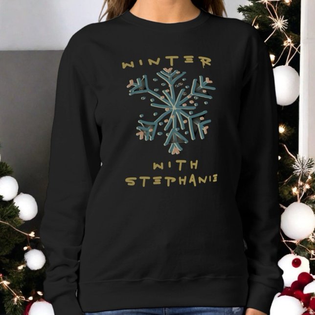Cute typography winter snowflake gold teal simple  sweatshirt (Creator Uploaded)