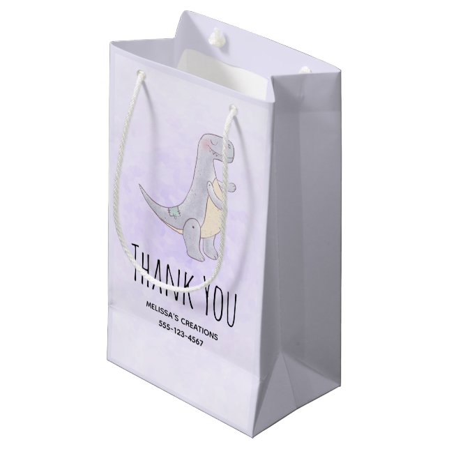 Cute Tyrannosaurus Rex Dinosaur Toy Thank You Small Gift Bag (Front Angled)