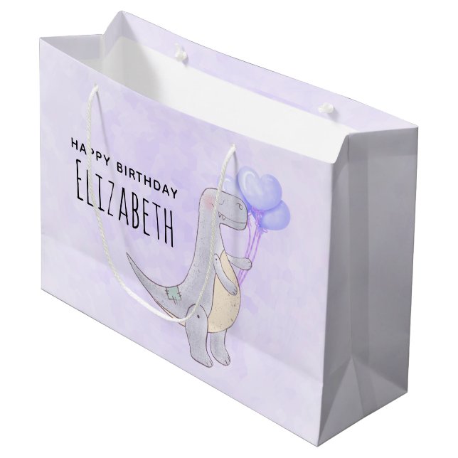 Cute Tyrannosaurus Rex Dinosaur Toy with Balloons Large Gift Bag (Front Angled)