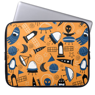 Cute ufo alien spaceships, planets, galaxies seaml laptop sleeve