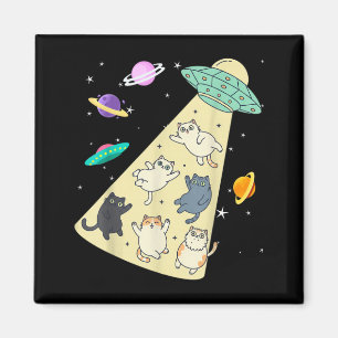Cute UFO Cat Abduction Cartoon Space Cats Funny Magnet
