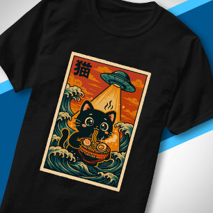 Cute UFO Cat Eating Ramen Retro Japanese Ukiyo-e T-Shirt