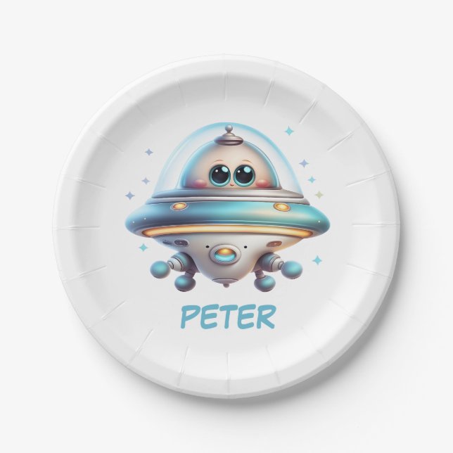 Cute UFO Personalised Paper Plate (Front)