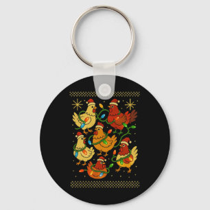 Cute Ugly Christmas Chickens Hen Shirt Funny Xmas  Key Ring