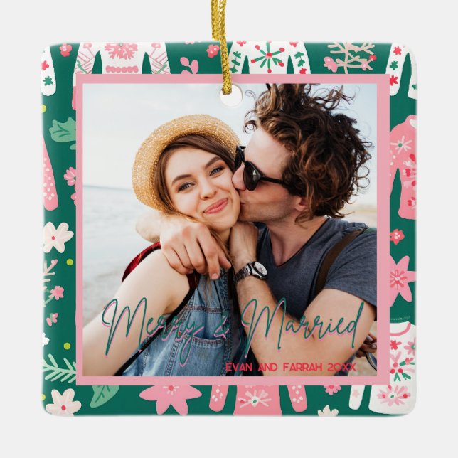 Cute Ugly Sweater First Christmas Married  Ceramic Ornament (Front)