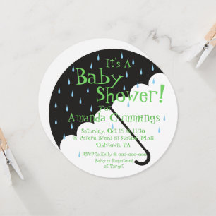 Cute Umbrella Baby Shower Invitation   Round