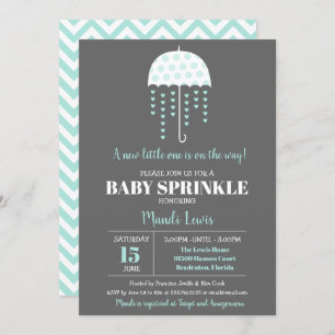Cute Umbrella Turquoise Sprinkle or Baby Shower Invitation