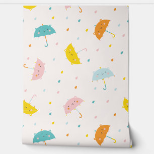 Cute Umbrellas and raindrops cream Wallpaper