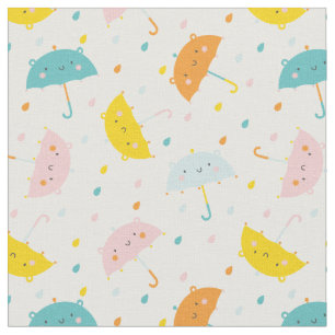 Cute Umbrellas and Raindrops Fabric