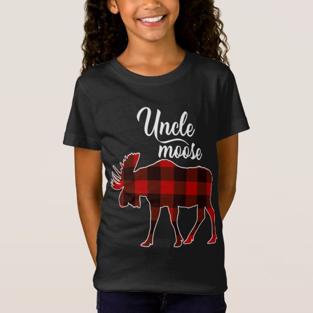 Cute Uncle Moose Red Plaid Christmas Matching Paja T-Shirt (Front)