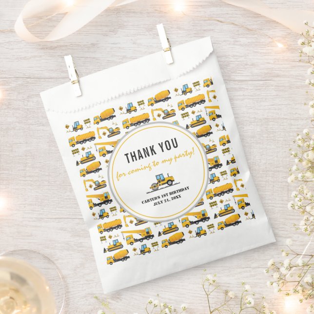 Cute Under Construction Dump Truck Birthday Party Favour Bags (Clipped)