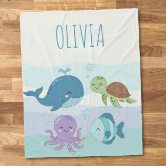 Cute Under the Sea Animal Friends Fleece Blanket