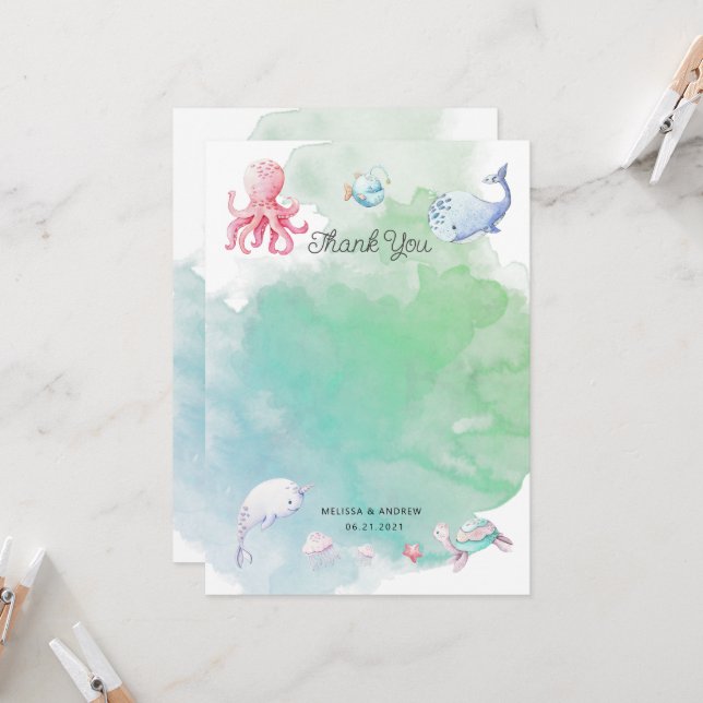 Cute Under the Sea Baby Shower Thank You Card (Front/Back In Situ)