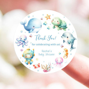 Cute Under the Sea Baby Shower Thank You Classic Round Sticker