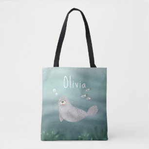 Cute Under the Sea Blue Ocean Seal Tote Bag
