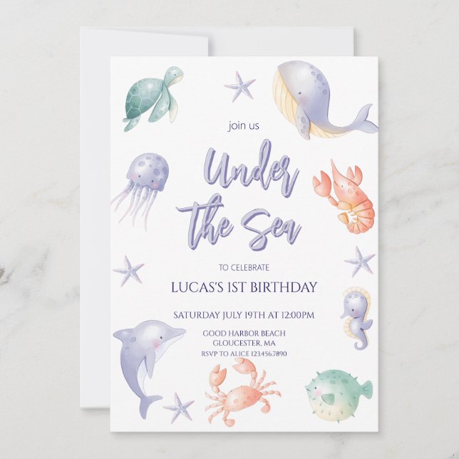 Cute Under the Sea  Boy Birthday Party Invitation (Front)
