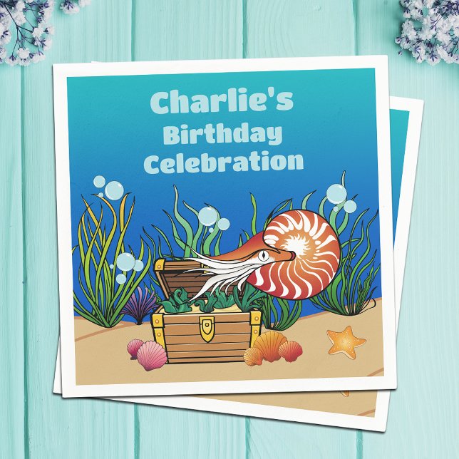 Cute Under the Sea Cartoon Ocean Animals Birthday Napkin (Creator Uploaded)