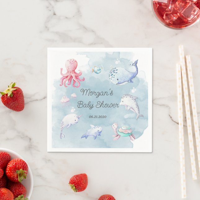 Cute Under the Sea Creatures Baby Shower Monogram  Napkin (Insitu)