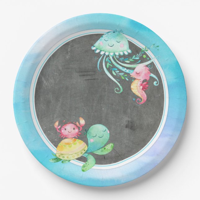 Cute Under the Sea Creatures Paper Plates (Front)