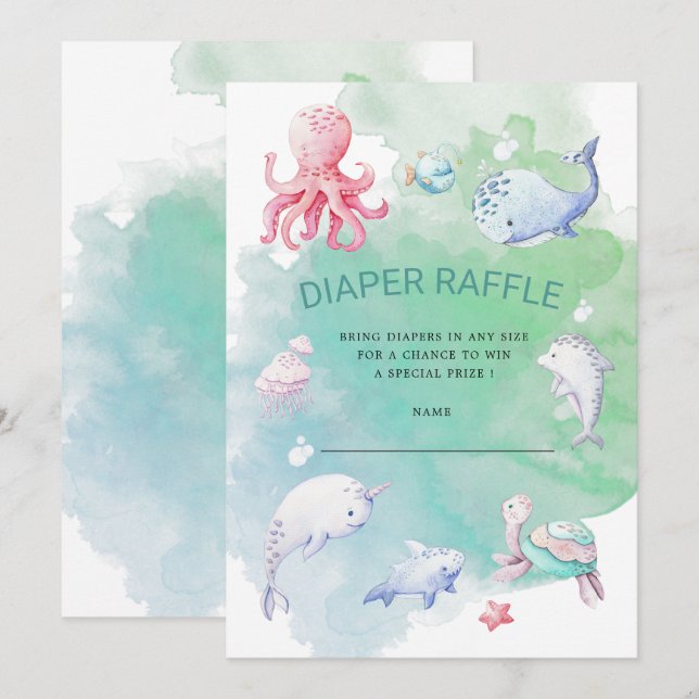 Cute Under the Sea Diaper Raffle Ticket Invitation (Front/Back)