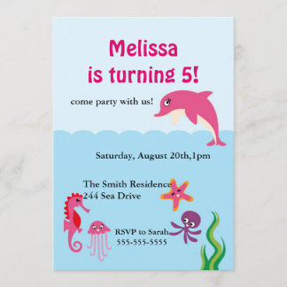 Cute Under the Sea Dolphin Birthday Party Invite