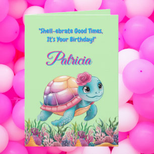 Cute Under The Sea Floral Sea Turtle Birthday Card