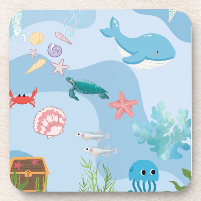 Cute Under the Sea Friends-under water theme  Coaster (Front)