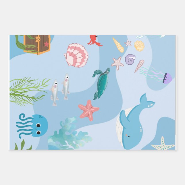 Cute Under the Sea Friends Wrapping Paper Sheet (Front)