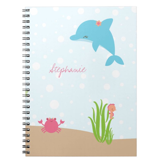 Cute under the Sea girls personalised notebook (Front)