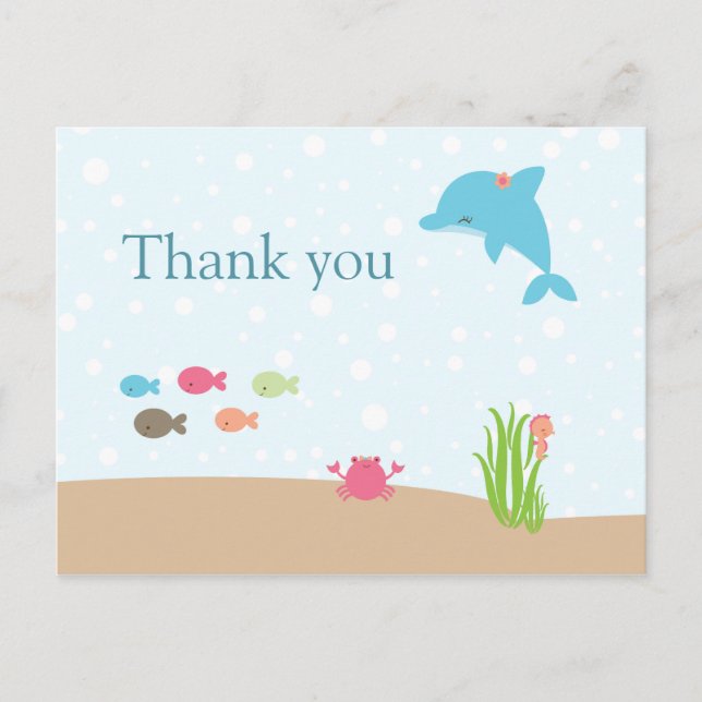Cute under the Sea girls thank you card (Front)