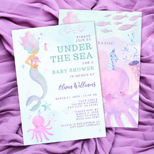 Cute Under the Sea Mermaid Baby Shower Invitation