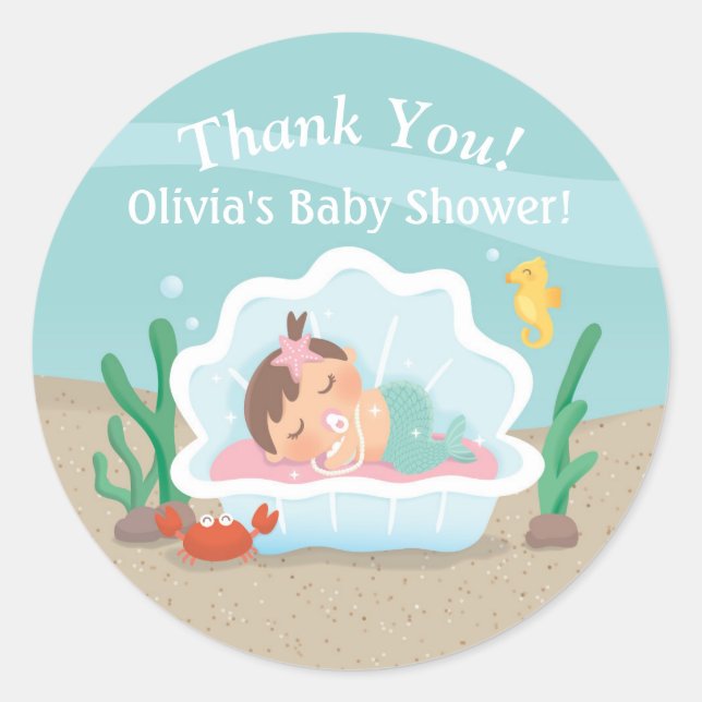 Cute Under the Sea Mermaid Baby Shower Stickers (Front)