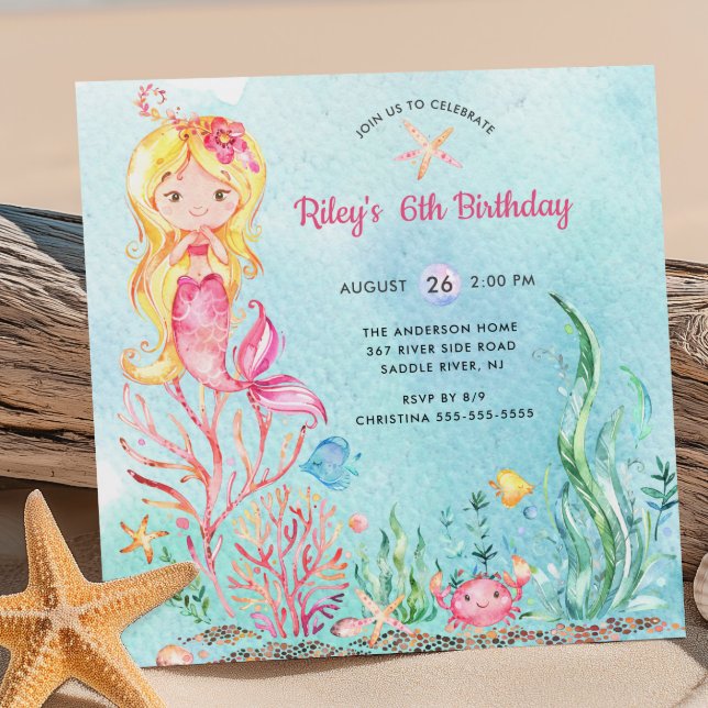 Cute Under the Sea Mermaid Birthday Invitation (Creator Uploaded)