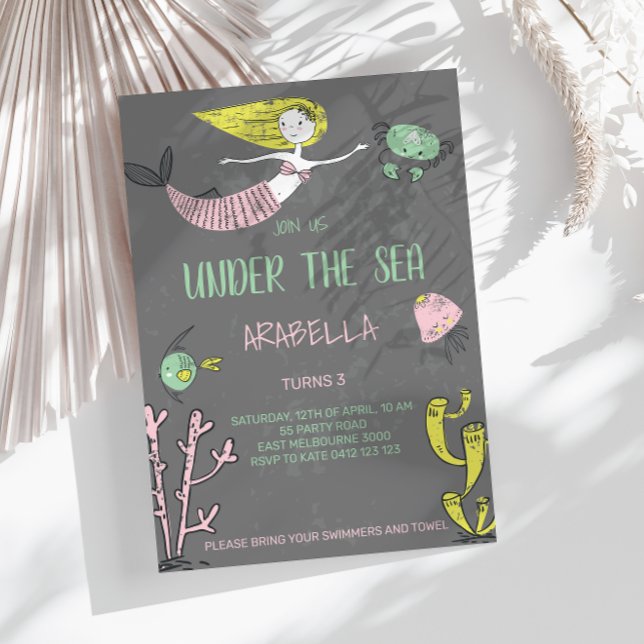 Cute Under The Sea Mermaid Birthday Invitation (Creator Uploaded)