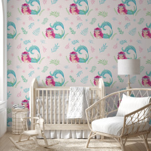 Cute Under the Sea Mermaid Blush Pink Nursery Wallpaper