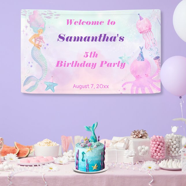 Cute Under the Sea Mermaid Kids Birthday Welcome Banner (Creator Uploaded)