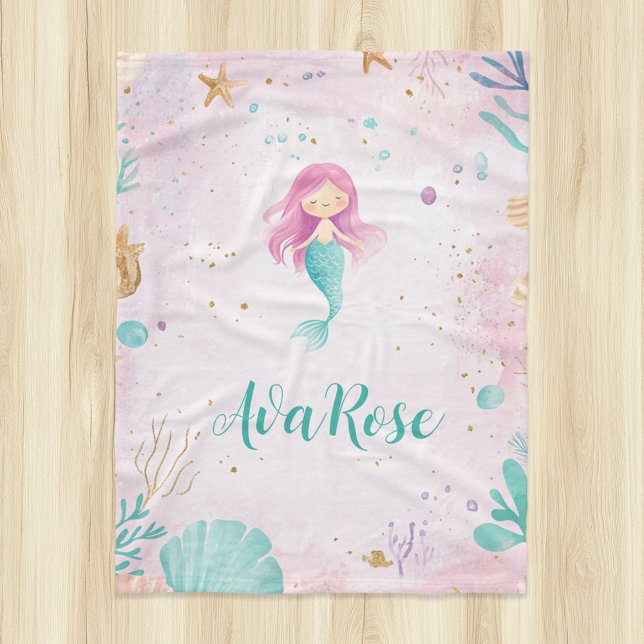 Cute Under The Sea Mermaid Personalized Girl Fleece Blanket (Creator Uploaded)