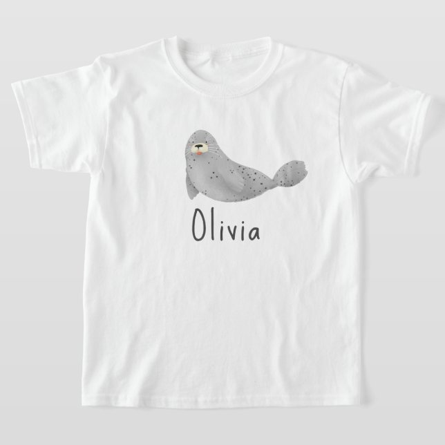 Cute Under the Sea Ocean Seal and Name T-Shirt (Laydown)