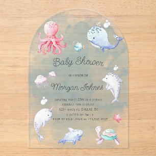 Cute Under the Sea Watercolor Baby Shower Acrylic Invitations
