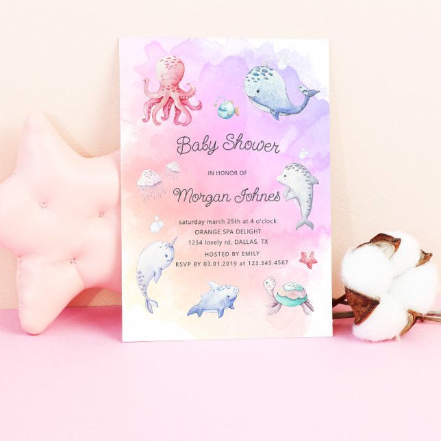Cute Under the Sea Watercolor Baby Shower Invite (Creator Uploaded)