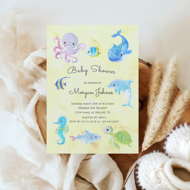 Cute Under The Sea Watercolor Baby Shower Invite (Creator Uploaded)