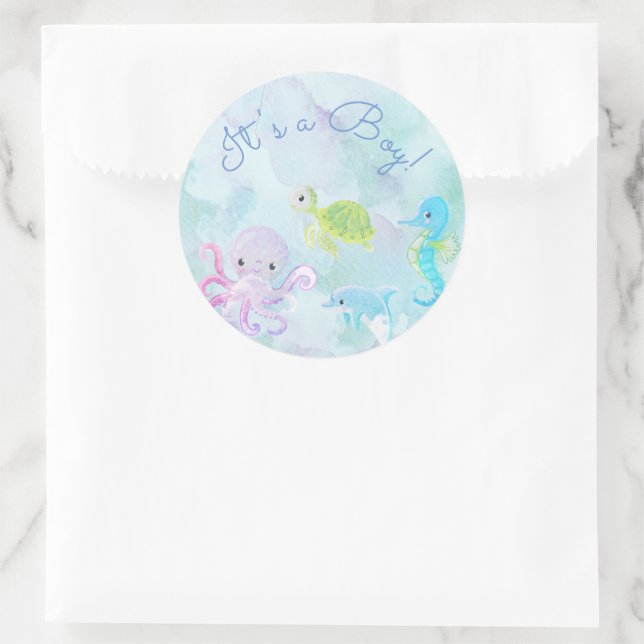 Cute Under the Sea Watercolor It's a Boy Sticker (Bag)