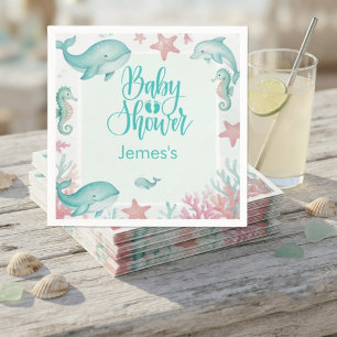 Cute Under the Sea Watercolor Ocean Baby Shower Napkin