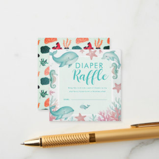 Cute Under the Sea Watercolor Ocean Diaper Raffle Enclosure Card