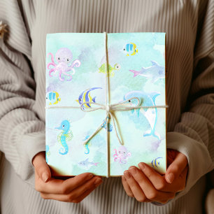 Cute Under the Sea Watercolor Wrapping Paper Sheet