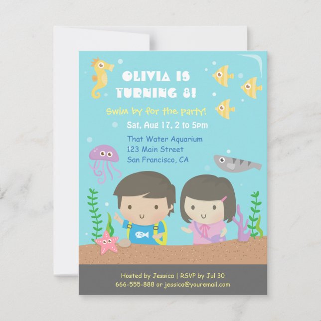 Cute Underwater Aquarium Kids Birthday Party Invitation (Front)